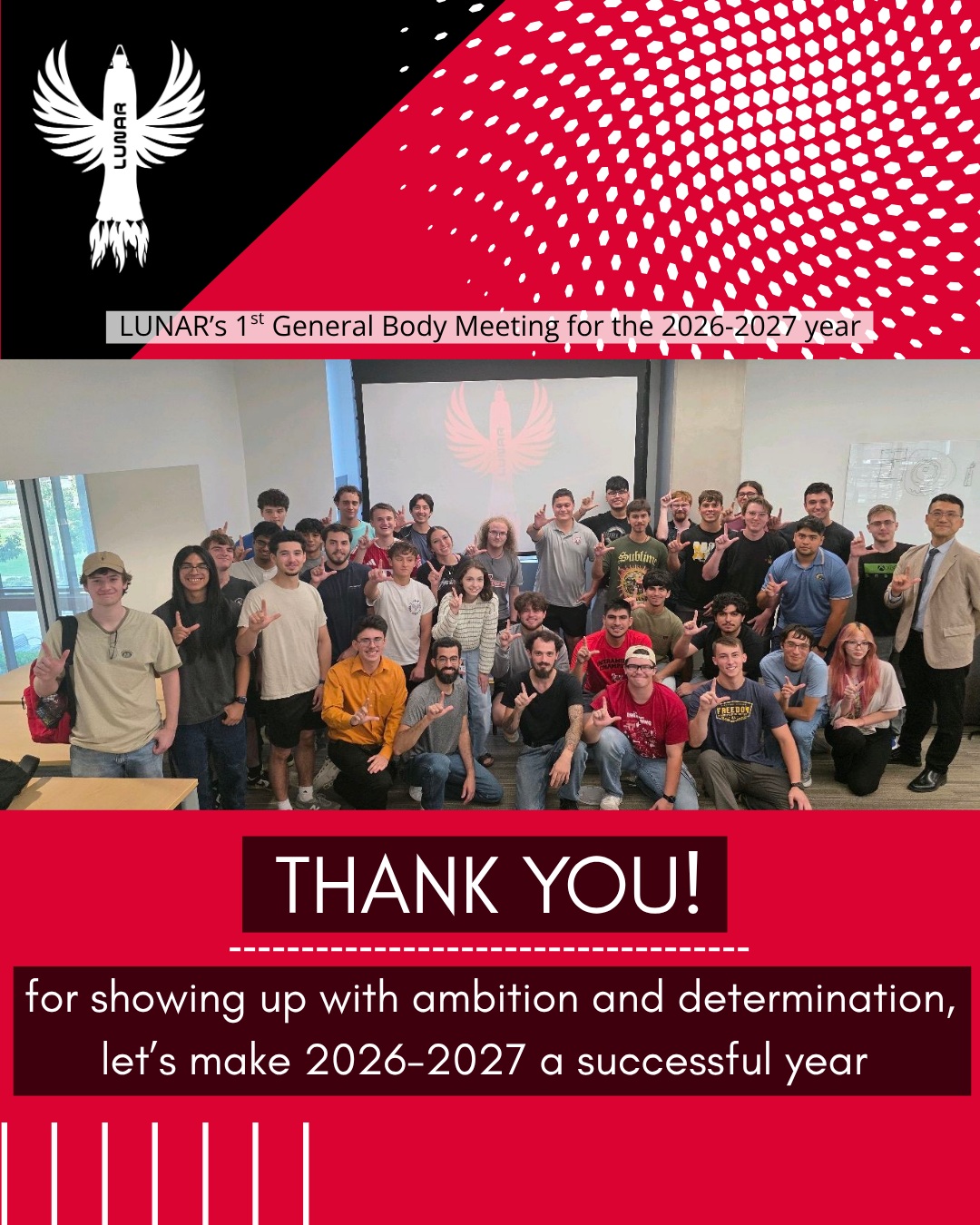 LUNAR's first general body meeting of the 2026–2027 academic year.